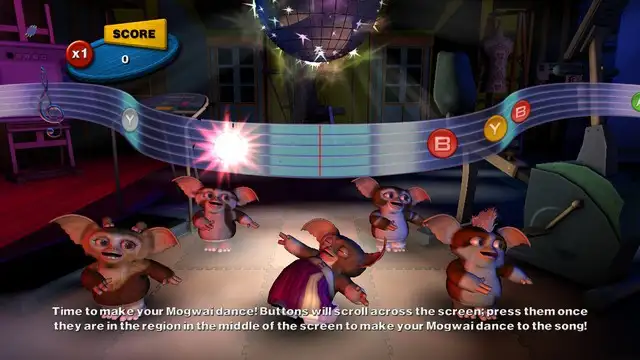 Gizmo y sus amigos jugando a un Dance en Nintendo Wii